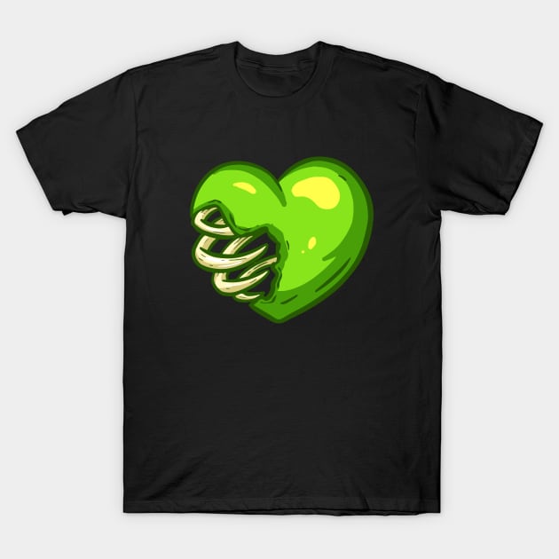 Cartoon Zombie Love Heart Valentines Day Halloween Illustration with Bones and Blood T-Shirt by Squeeb Creative